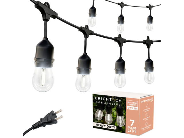 Ambience Pro - 24 Ft Waterproof LED Outdoor String Lights - Hanging, Dimmable 2W Vintage Edison Bulbs - Commercial Grade Patio Lights Create Cafe...