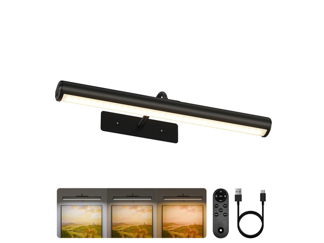 16inch Black Picture Lights for Wall with Remote Control 6000mAh Rechargeable Battery, Wireless, 3 Color Temps, Dimmable, Modern Light for Wall