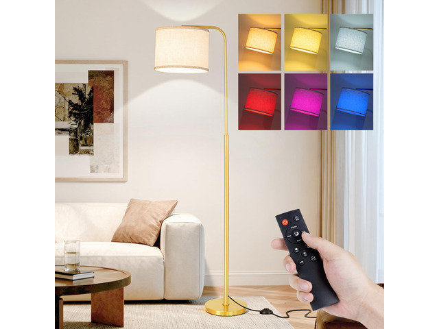 Arc Floor Lamp with Remote Control Dimmable Gold lamps for Living Room Modern Tall Standing Lamp for Bedroom Corner and Office wiht Adjustable...