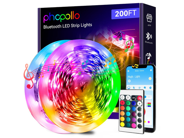 200ft Bluetooth 24V Led Strip Lights, Color Changing Room Lights Color Changing LED Lights for Bedroom, Kitchen Decor, App Control and Music Sync
