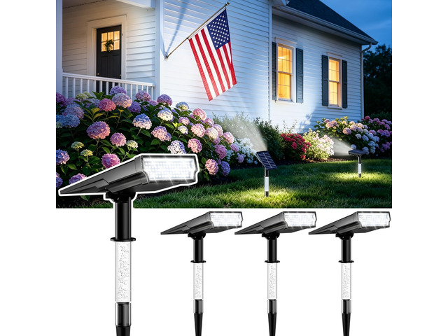 Solar Spot Lights Outdoor Waterproof, Cool White 4 Pack Solar Landscape Lights with Illuminated Pillar, Dusk to Dawn, 2 Modes, 76 LED Solar Flood...
