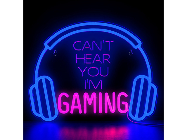 Gaming Neon Sign, Can't Hear You I'm Gaming Headset LED Sign for Game Room Wall Decor - Headphone Neon Light Signs - Best Gamer Gifts for Teen...