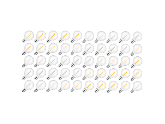 50 Pack G40 LED Replacement String Light Bulbs, E12 Base, 1W,2700K Waterproof, Shatterproof, Energy Efficient, Dimmable, Equal to 5W Incandescent,...