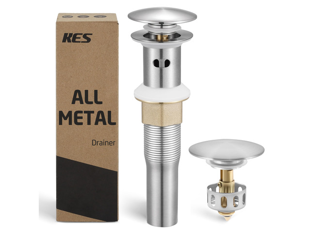All Metal Bathroom Sink Drain with Strainer Basket Hair Catcher Anti Clog Pop Up Drain Stopper for Vanity Vessel Sink with Overflow, Rustproof 18/8...