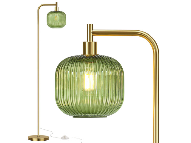 Modern Green Glass Floor Lamp for Living Room, Standing Lamp for Bedroom 2700K LED Bulb Included, Brushed Gold, 67' Tall Stand up Lamp, Large...