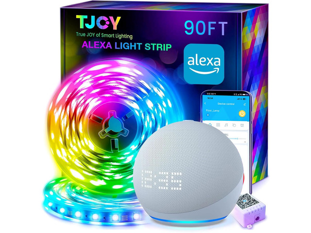 90FT Smart Led Strip Lights for Bedroom Alexa Compatible Wireless RGB Music Sync, RGB Color Changing Lights for Room Decor(APP+Remote+Voice control)