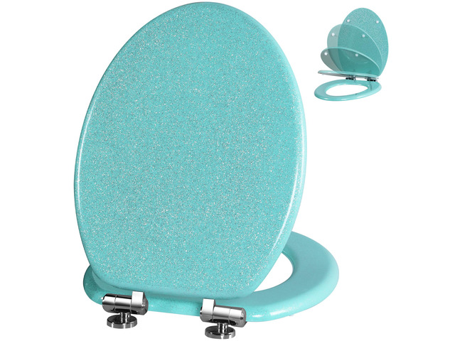 Glitter Toilet Seat, Slow Close (Elongated, Green) Molded Wood Elongated Toilet Seat, Quiet Close, Quick Release Hinges, Easy to Install and Clean