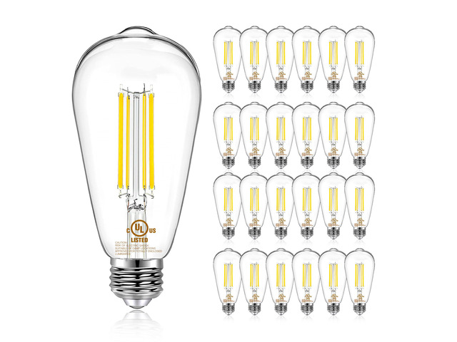 24 Pack Vintage LED Edison Bulbs, E26 Led Bulb 60W Equivalent, Dimmable Led Light Bulbs, High Brightness 800 LM Warm White 2700K, ST58 Antique...
