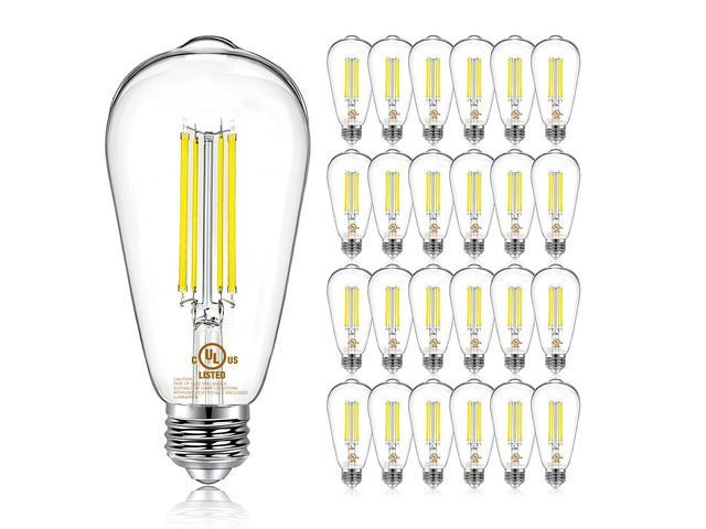 24 Pack Vintage LED Edison Bulbs, E26 Led Bulb 60W Equivalent, Dimmable Led Light Bulbs, High Brightness 800 LM Daylight White 5000K, ST58 Antique...
