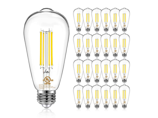 24 Pack Vintage LED Edison Bulbs, E26 Led Bulb 60W Equivalent, Dimmable Led Light Bulbs, High Brightness 800 LM Neutral White 4000K, ST58 Antique...