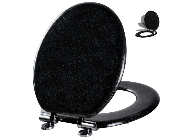Glitter Toilet Seat, Slow Close (Round, Black) Molded Wood Round Toilet Seat, Quiet Close, Quick Release Hinges, Easy to Install and Clean