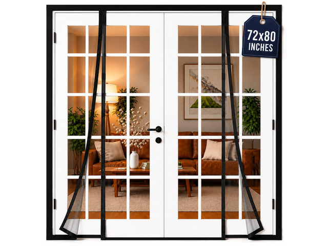 French Door Magnetic Screen Door - Self Sealing, Heavy Duty, Hands Free Mesh Partition Keeps Bugs Out - Pet and Kid Friendly - Patent Pending Keep...