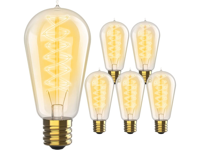 Vintage Incandescent Edison Light Bulbs, 60W, E26/E27 Base, 2100K Dimmable Decorative Lights, ST58 Style Warm Glow, Antique Spiral Filament for...