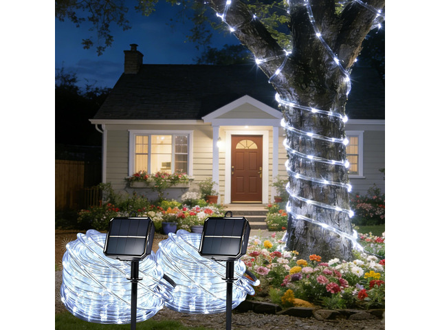 Solar Rope Lights for Outside, 2 Packs 400 LED White Solar String Lights