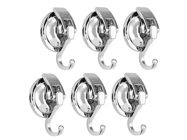 Wreath Hanger, 6 Pack, Silver-Plated Polished Suction Hooks for Window Glass Kitchen Bathroom, Reusable Without Punching for Towel Loofah Robe Coat...