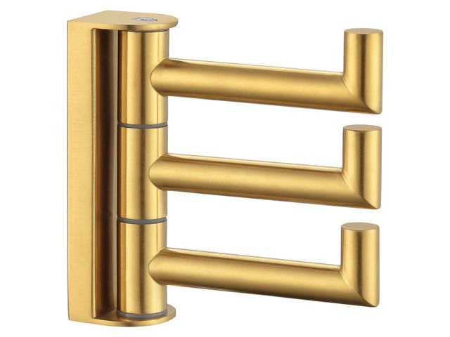 Swivel Towel Hook for Bathroom, Coat Hook Brushed Dark Gold SUS304 Stainless Steel, 3 Foldable Arms, Space Saving Kitchen Hand Wash Towel Holder,...