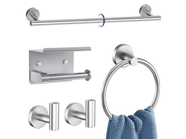 5 Pieces Bathroom Hardware Set Brushed Nickel Towel Bar Set Round Towel Holder Set Upgraded Paper Towel Holder with Shelf Stainless Steel Wall...