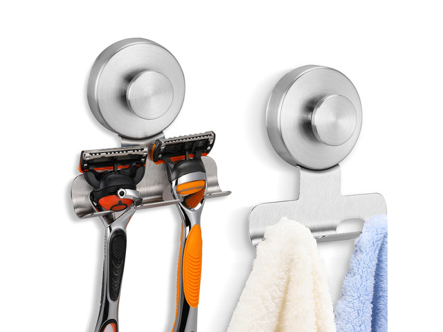 Suction Cup Razor and Shaver Holder for Shower Wall, Stainless Steel Reusable Suction Hook for Towel and Loofah, Damage-Free Installation (2,...