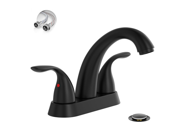 4 Inch 2 or 3 Holes 2 Handles Centerset Matte Black Lead-Free Bathroom Sink Faucet, Bathroom Faucet with Copper Pop Up Drain and Water Supply...