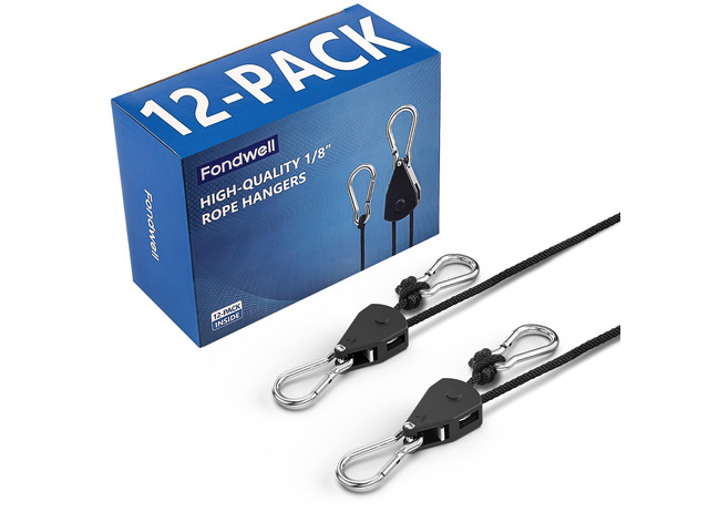 Rope Tie Downs Small Ratchet Straps, Adjustable Grow Light Hangers 12-Pack of 1/8' 8FT 75LB Load Capacity, Smooth Ratcheting Quick Release,...