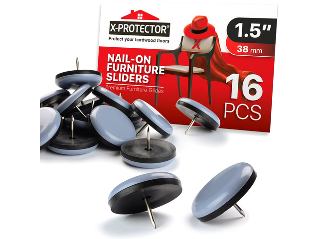 Chair Glides 1.5' Furniture Glides 16 pcs Best Nail on Furniture Sliders Premium Chair Leg Floor Protectors Slide Effortlessly with Chair Leg...