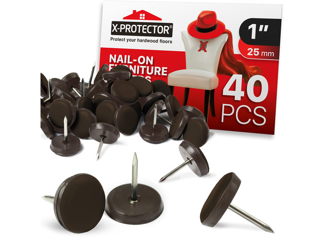 Chair Glides 1' Furniture Glides 40 pcs (Brown) Nail-on Chair Sliders Premium Chair Leg Floor Protectors Slide Effortlessly with Chair Leg Pads...