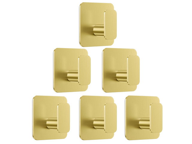 Gold Hooks for Hanging Heavy Duty, Adhesive Hooks for Shower, Bathroom, Kitchen, Robe, Towel, Coat, Waterproof & Rustproof Hook for Walls No...