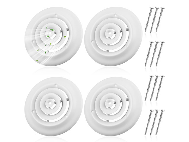 4 Pcs 6 Inch Round Vent Cover, White Ceiling Diffuser with Screws Outer Dimensions 9-15/16', HVAC Vent Duct Register Cover, Replacement Exhaust Fan...