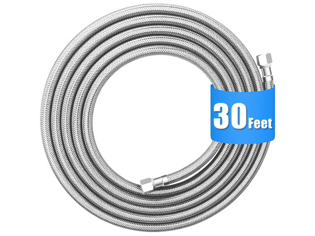 Refrigerator Water Line - 30FT,Foodgrade PEX Inner Hose for Fridge IceMaker Stainless Steel Braided Ice Maker Water Hose,Rustproof Fridge Water...