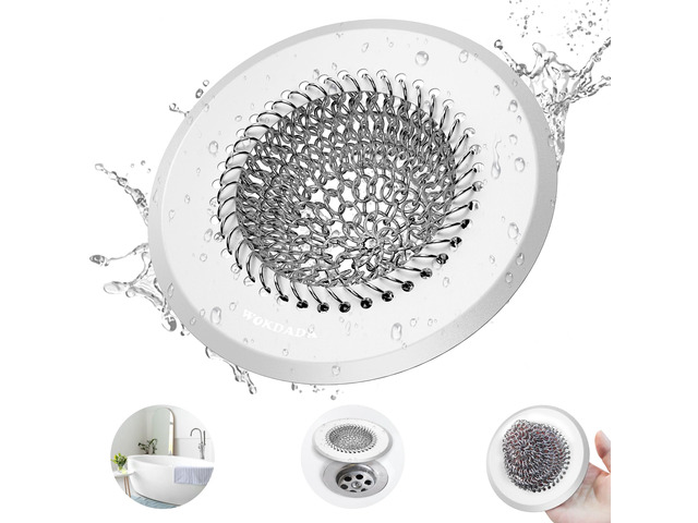 Hair Trap for Shower Drain, 4.4' Anti-Clog Tub Drain Cover, Silvery White Reversible Flip Clean, Anti-Clog Mesh, Fast Drainage, Anti-Slip Base,...