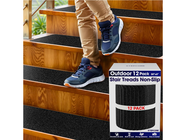 Outdoor Stair Treads Non Slip 30' x 8' 12-Pack Waterproof 80-Grit Grip Strips for Wooden Steps Anti Slip & Anti Skid Step Treads by