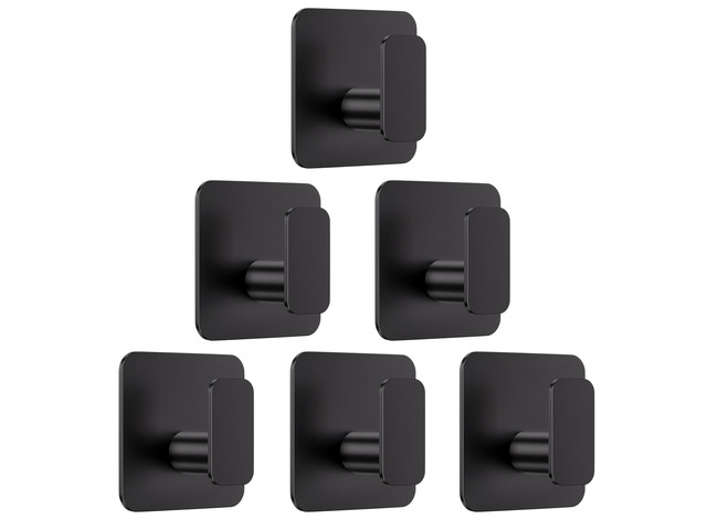 Black Hooks for Hanging Heavy Duty, Adhesive Hooks for Shower, Bathroom, Kitchen, Robe, Towel, Coat, Waterproof & Rustproof Hook for Walls No...