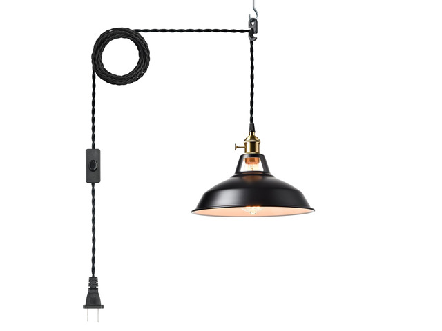 Industrial Plug in Pendant Light, Black Farmhouse Barn Light 17ft Cord, E26 Swag Hanging Light Fixture for Kitchen Dining Room Bedroom Bar Cafe...