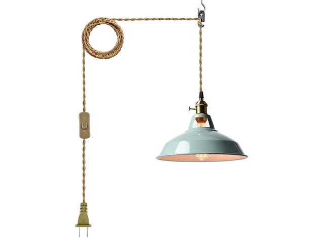 Modern Macaron Plug-in Plendant Light,10.6-Inch Metal Barn Shade Swag Hanging Light Fixtures with Adjustable 17.06 Feet Plug Cord Pendant for...