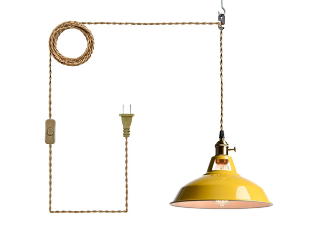 Nordic Plug in Hanging Pendant Light with Yellow Metal Barn Shade 10.6'W Barn Shade, E26 Hanging Swag Light Fixture with Switch for Kitchen Bedroom...