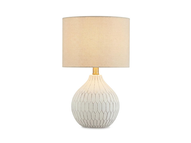 Ceramic Table Lamp, Bedside, Antique White Textured wave ceramic base, Compact 18-inch height ideal for bedside nightstands and transitional...