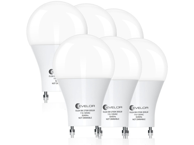 GU24 LED Light Bulbs,60 Watt Equivalent,Soft White 2700K,6-Packs Efficient 9W,Non-Dimmable,800 LM Twist and Lock 2 Prong Warm Light Bulbs,15000...