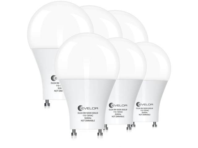 6 Pack GU24 LED Light Bulbs,60 Watt Equivalent Daylight White 5000K Efficient 9W,Non-Dimmable,800 Lumens Twist and Lock 2 Prong Light Bulbs,15000...