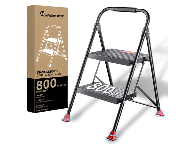 Foldable Step Ladder Stool - 2-Stepping Extension Tall Heavy Duty with Handrails, 800Lbs Capacity for Home Adults Kitchen, Closet Indoor House...