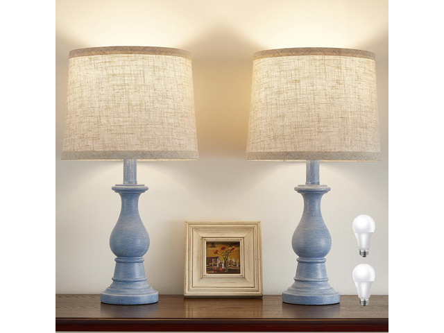 Table Lamps Set of 2, 18.5' Vintage Bedside Lamps for Bedroom Living Room Farmhouse Nightstand Lamps with Oatmeal Linen Shades, 3 Color Temperature...