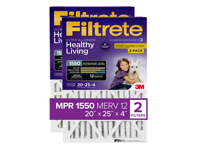 20x25x4(SlimFit), AC Furnace Air Filter, MPR 1550 DP, Healthy Living Ultra Allergen Deep Pleat, 2-Pack, Fits Lennox & Honeywell Devices (exact...
