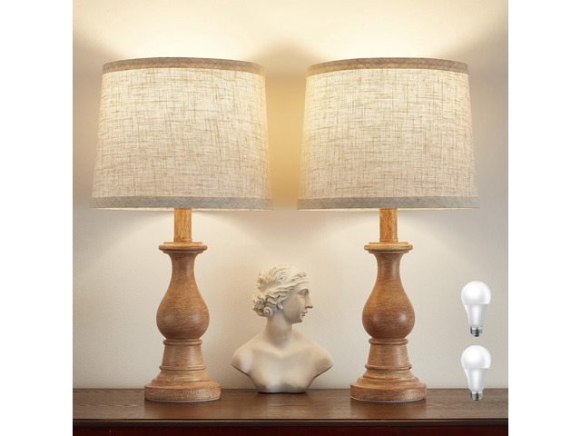 Table Lamps Set of 2, 18.5' Vintage Bedside Lamps for Bedroom Living Room Farmhouse Nightstand Lamps with Oatmeal Linen Shades, 3 Color Temperature...