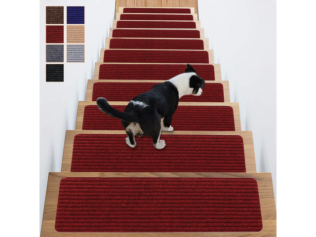 Carpet Stair Treads for Wooden Steps Non-Slip Indoor 16pcs 8x30inch Safety Rug Slip Resistant Indoor Runner for Kids Elders and Pets with Reusable...