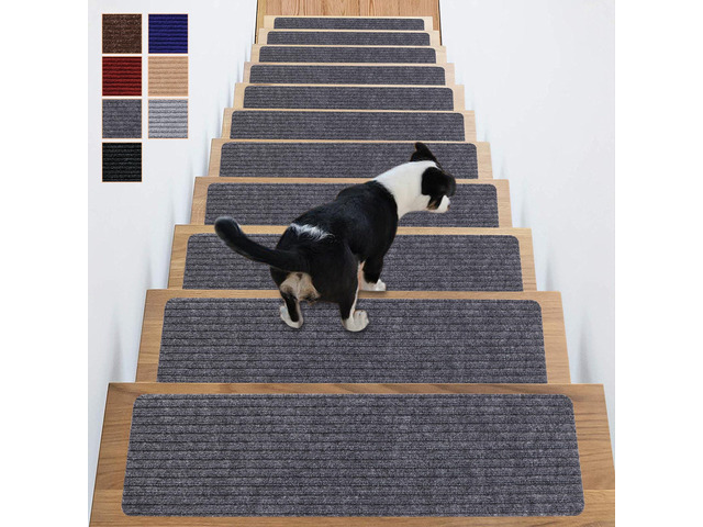 Stair Treads Non-Slip 16 Pack 8'x30' - Carpet Stair Runner for Indoor Wooden Steps with TPE Backing & Anti-Skid Surface, Reusable Adhesive Safety...