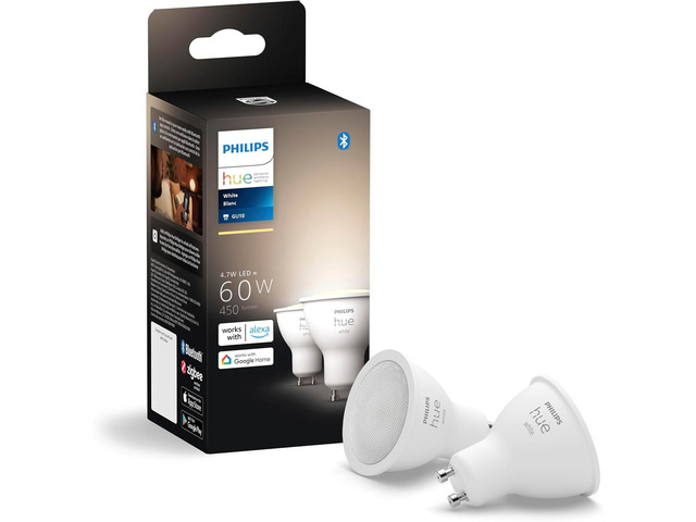 Smart 60W GU10 LED Bulb, White Light, 2 Pack, 450LM, Indoor Light Bulbs, Control with Hue App, Compatible with Alexa, Google Assistant and Apple...