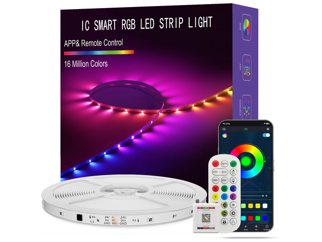 Led Lights for Bedroom 32.8FT Smart IC+RGB Strip Lights Music Sync Color Changing, 24Key Remote+App Control Light Strip for...