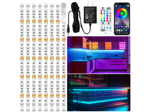 8 Pack RGB Under Cabinet Lights with App and Remote Control Music-Sync Color-Changing Plug-In LED Strip Lights for Cabinets, Counters, Shelves and...
