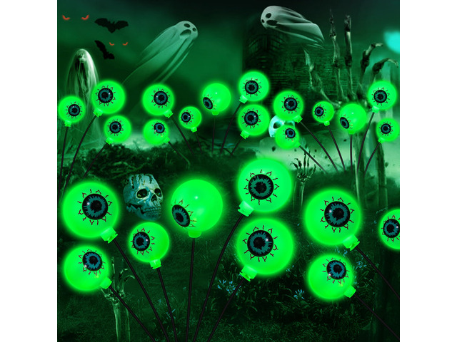 Solar Halloween Decorations, 4 Pack 24 LED Spooky Eyeball Lights, Outdoor Waterproof Solar Green Firefly Lights for Garden Yard Patio Pathway Lawn...