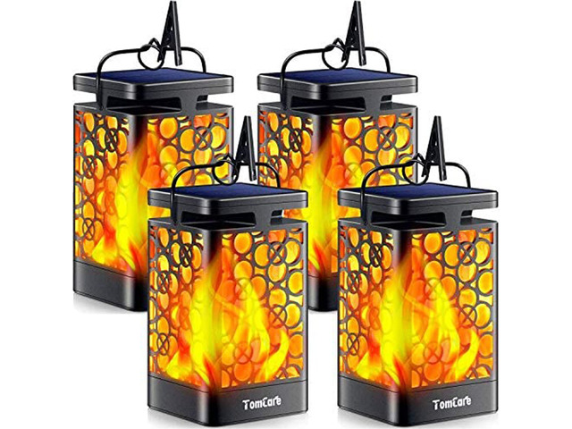 Solar Lanterns Outdoor, Flickering Flame Hanging Lights, 4 Pack Realistic Flame Effect, Charges in 6-8 Hours, 10-12-Hour Runtime, IP65 Waterproof,...