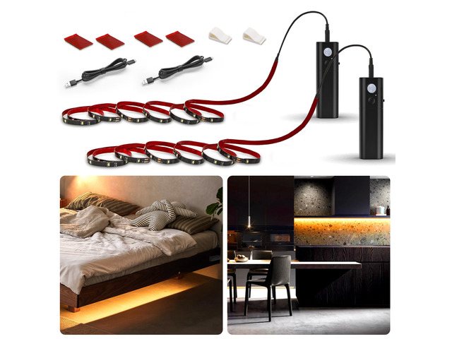 Rechargeable Motion Sensor Strip Light, Warmwhite LED Closet Lights Upgraded Battery Operated LED Strip Light for...